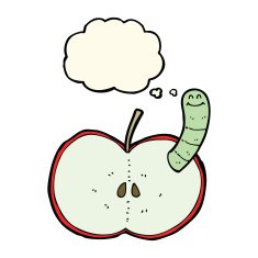 cartoon apple with worm thought bubble N33