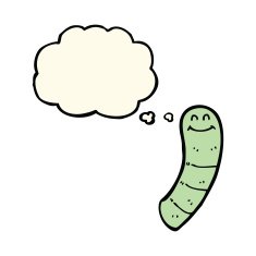 cartoon worm with thought bubble N6