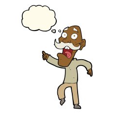 cartoon frightened old man with thought bubble N25