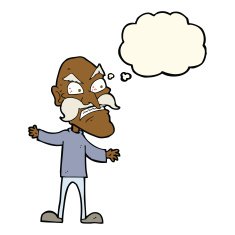 cartoon angry old man with thought bubble N96