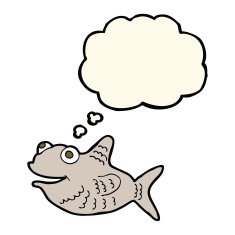 cartoon happy fish with thought bubble N16
