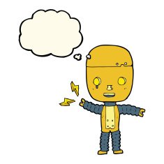 cartoon robot with thought bubble N103