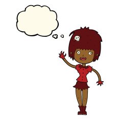 cartoon waving vampire girl with thought bubble N12