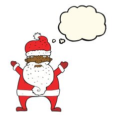cartoon ugly santa claus with thought bubble N5