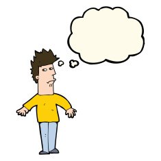 cartoon worried man with thought bubble N59