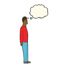 cartoon tall man with thought bubble N6