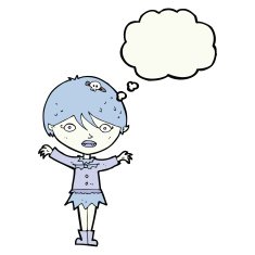 cartoon waving vampire girl with thought bubble N13