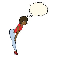 cartoon woman looking at something with thought bubble N6