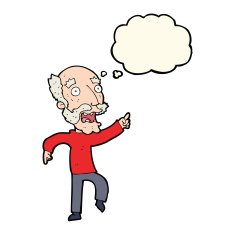 cartoon frightened old man with thought bubble N28
