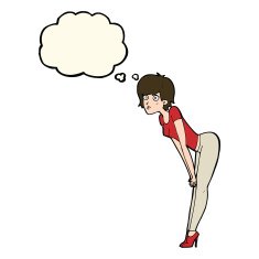 cartoon woman looking at something with thought bubble N7