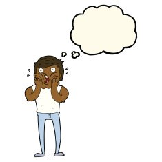 cartoon gasping man with thought bubble N5