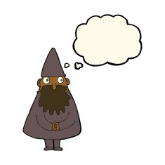 cartoon wizard with thought bubble N13