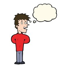cartoon happy man with thought bubble N314