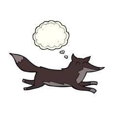 cartoon running wolf with thought bubble N4