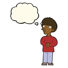 cartoon nervous man with thought bubble N94