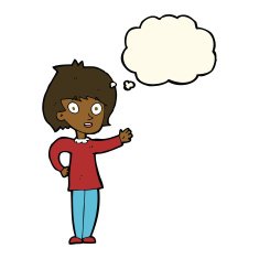 cartoon happy woman with thought bubble N167