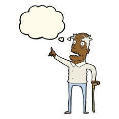 cartoon old man with walking stick thought bubble N5