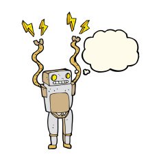 cartoon funny robot with thought bubble N48