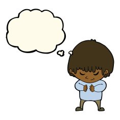 cartoon shy boy with thought bubble N12