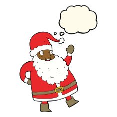 funny waving santa claus cartoon with thought bubble N14
