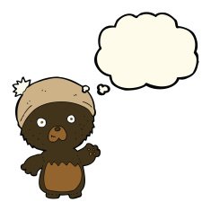 cartoon cute teddy bear in hat with thought bubble N7