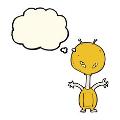 cartoon space alien with thought bubble N15