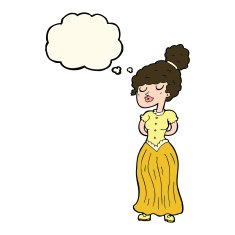 cartoon pretty victorian woman with thought bubble N8