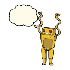 cartoon funny robot with thought bubble N50