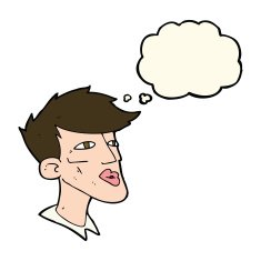 cartoon male model guy with thought bubble N8