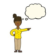 cartoon woman pointing with thought bubble N140