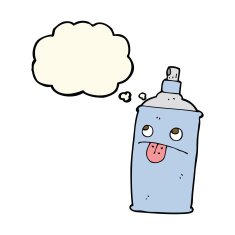 cartoon spray can with thought bubble N10