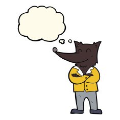 cartoon wolf in shirt with thought bubble N4