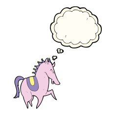 cartoon prancing horse with thought bubble N5