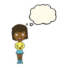 cartoon excited woman with thought bubble N93