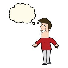 cartoon grinning man with thought bubble N61