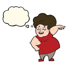cartoon oveweight woman with thought bubble N4