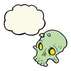 cartoon spooky skull with thought bubble N91