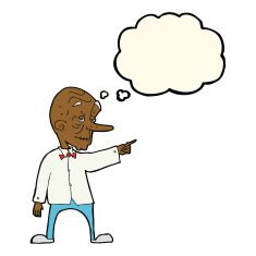 cartoon old man pointing with thought bubble N7