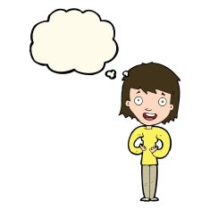 cartoon happy woman with thought bubble N175