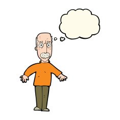cartoon annoyed old man with thought bubble N43