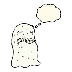 cartoon gross ghost with thought bubble N25