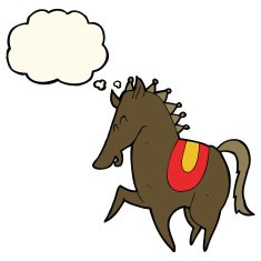 cartoon prancing horse with thought bubble N6