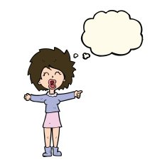 cartoon stressed out woman talking with thought bubble N8