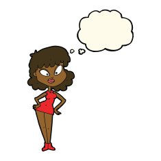 cartoon woman with hands on hips thought bubble N152
