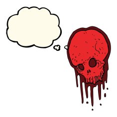 cartoon scary skull with thought bubble N15