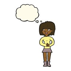 cartoon friendly woman with thought bubble N47