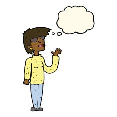 cartoon woman wearing spectacles with thought bubble N27