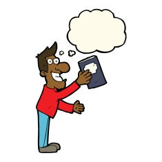 cartoon man with book thought bubble N7
