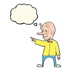 cartoon old man pointing with thought bubble N8