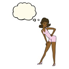 cartoon model woman posing with thought bubble N7